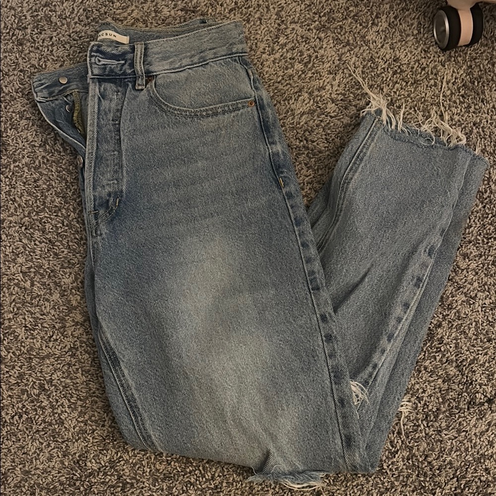 PacSun Blue Ankle Jeans with Distressed Hem and Knees